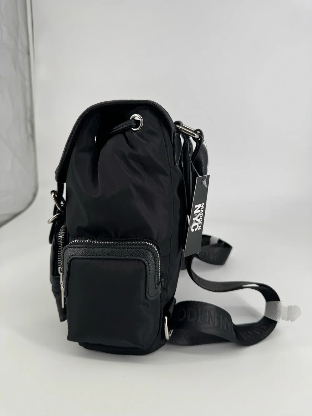 black Madden NYC buckle flap nylon mini backpack